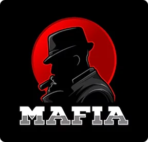 Logo gry towarzyskiej Mafia przedstawiające sylwetkę postaci, popularna ikona gry planszowej polegającej na dedukcji.